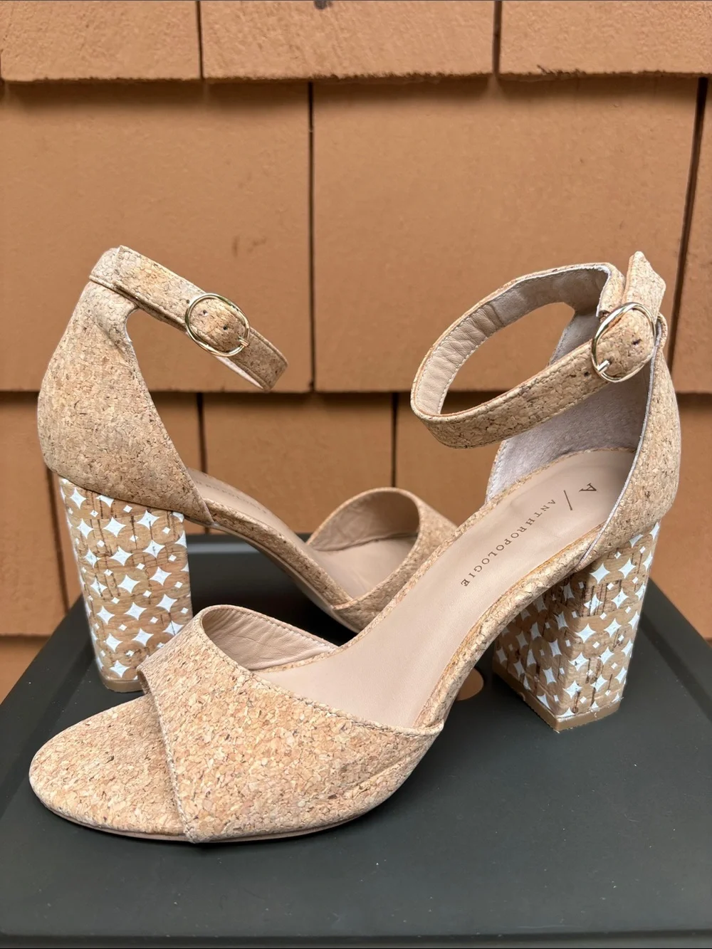 ANTHROPOLOGIE | Cork Block Heel Casual Dressy Retro Open Toe Sandals | Size 8